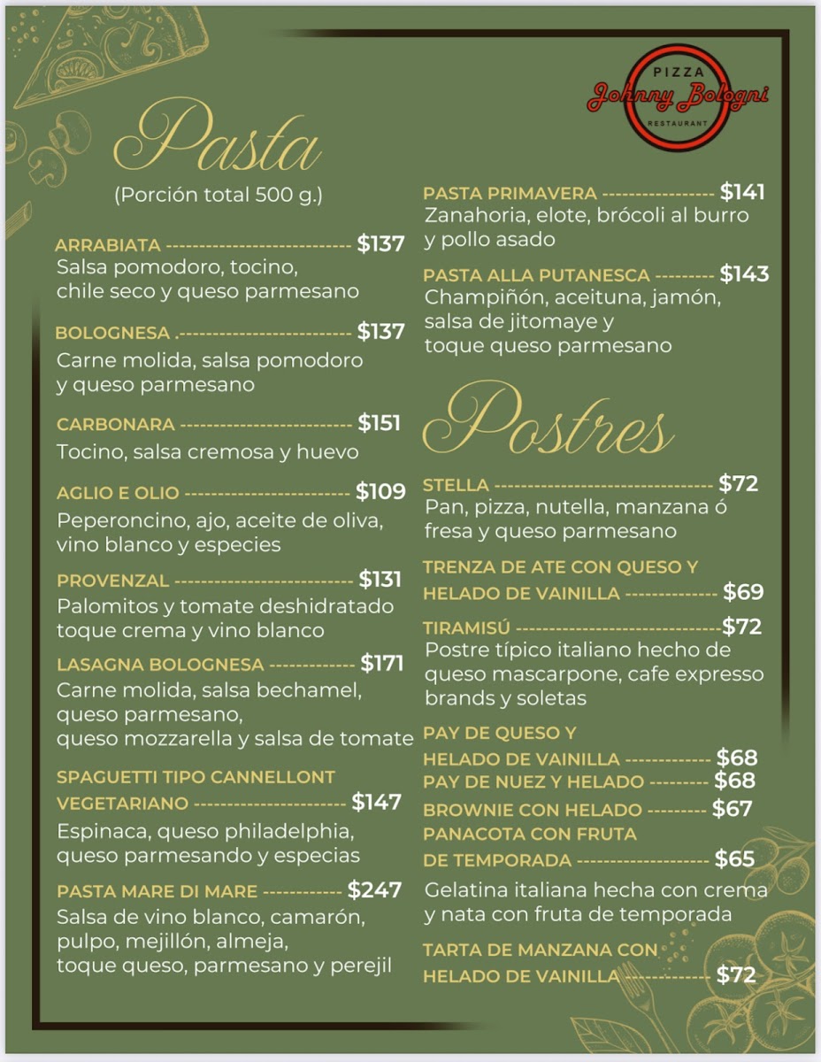 Johnny Bologni Menu - Image 1